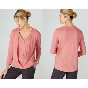 Pure Jill J.‎ Jill S Cotton Modal Cross-Front Layered Top Dusty Rose Pink